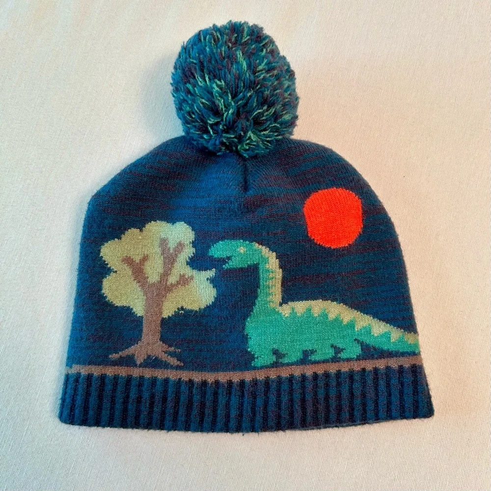 Baby Toddler Dinosaur Winter Pom-Pom Beanie Hat & Matching Mittens Set Soft Warm